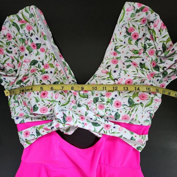 Nesy Pink and Green Floral Print Swim Dress NWT Size XL Long Sleeve Swim Dress - Picture 9 of 10